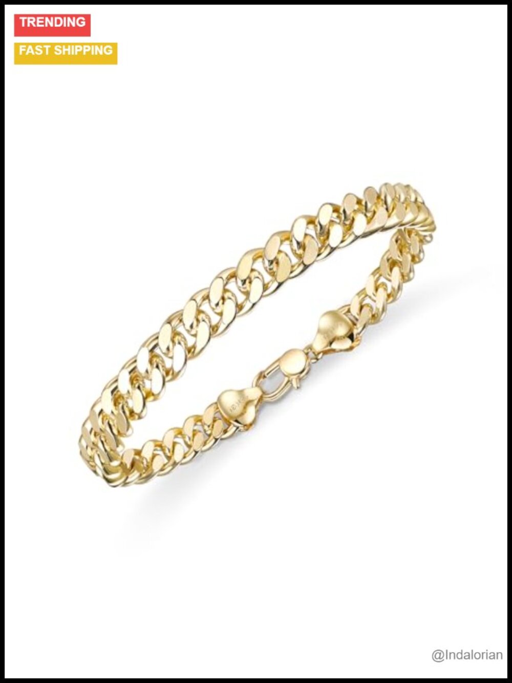 14K Gold Cuban Link Chain Bracelet 7mm Secure Buckle Hypoallergenic Jewelry